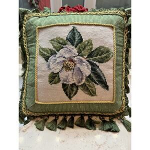 C & F Enterprises Pillow Wool Needlepoint Magnolia 14” X 14” Zip Cover